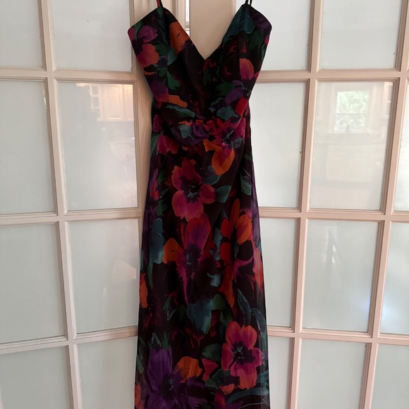 Lulus Beautiful Entrance Multi Floral Print Twist Front Midi Dress Black - Picture 4 of 4